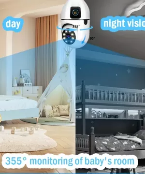 YIIYRY 1080P WiFi камера лампа безпеки, 360° Набір Wifi камер Full HD 1080p чорних 4шт функцією кольорового нічного бачення, 355° панорамним зором та 90° (1)