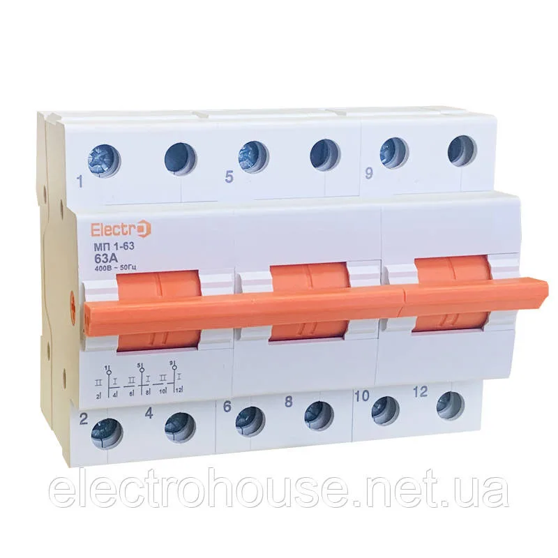 Перемикач навантаження 63А (І-0-ІІ) МП1-63, 3п, 63А срібні контакти