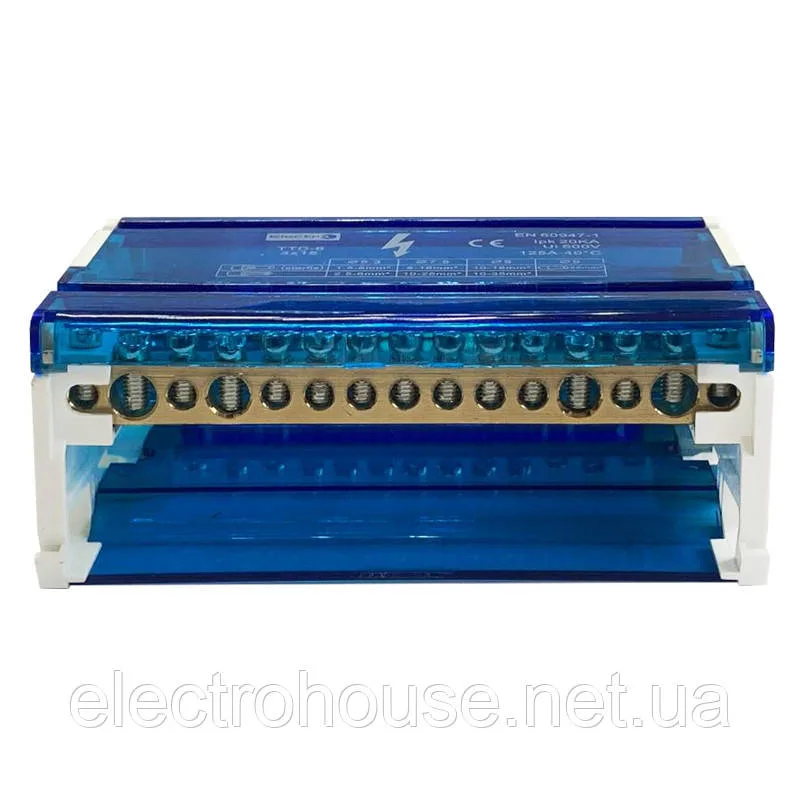 Шина нульова TTD (415) в корпусі, 4 п., 15 отв., 125А