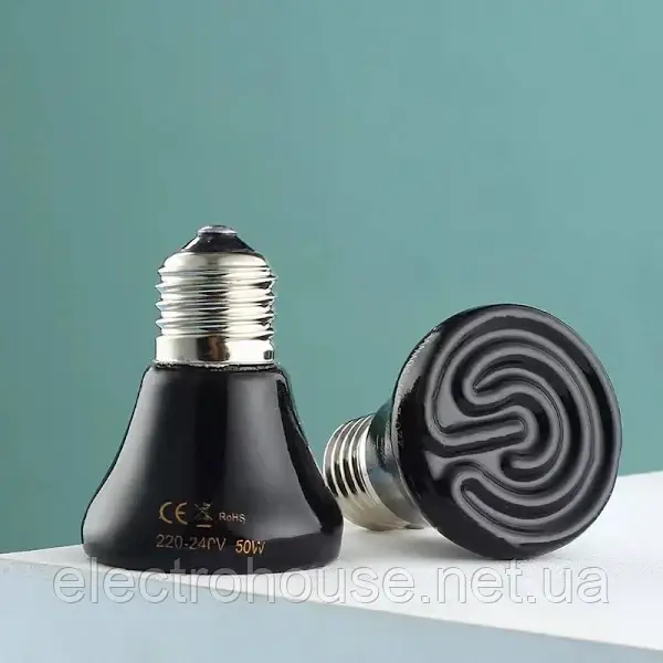 Інфрачервона нагрівальна лампа для птиці потужністю 50 Вт (чорна)