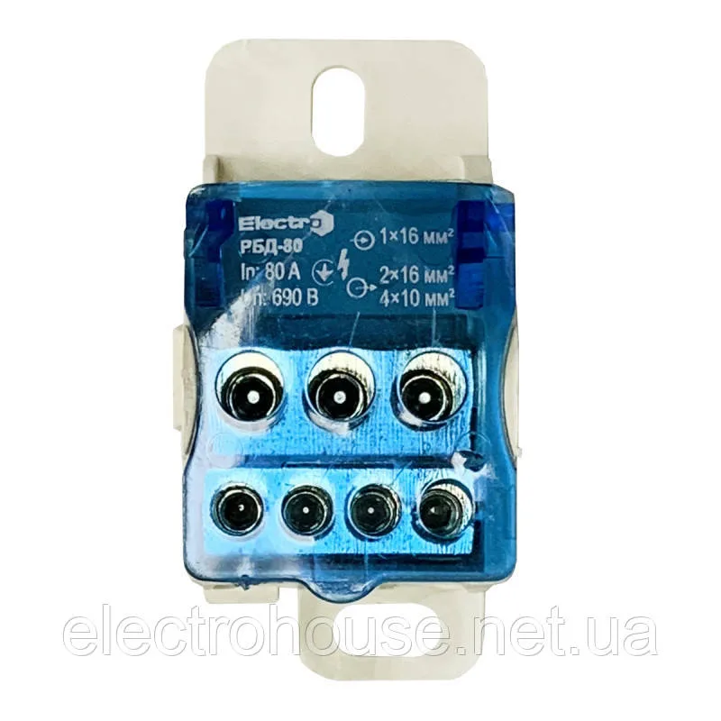 Розподільчий блок РБД-80, АС 690В,  80A, луджена латунь,  ElectrO