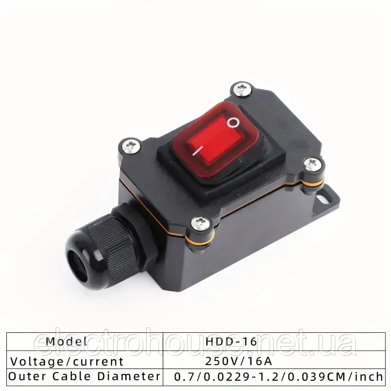 ПеремикачІР-65 в корпусі на 250V-16A HDD-16