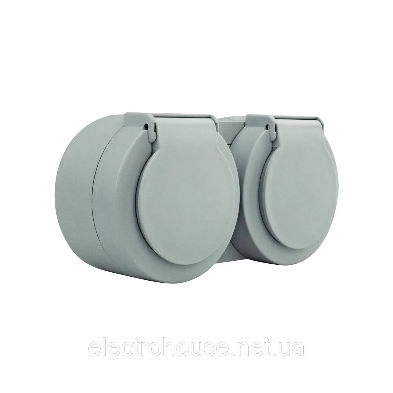 Розетка накладна 2-а з кришкою та з/з сіра 16А xOne