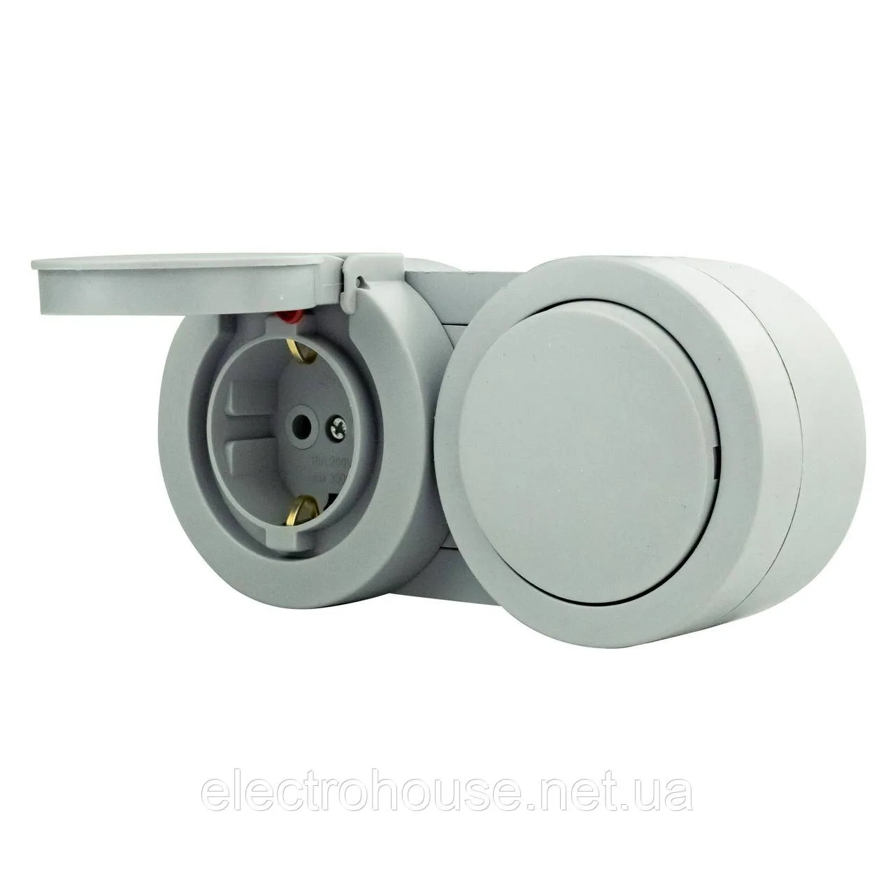 Розетка накладна зз 16А + вимикач 1-кл кришкою  сіра 16А xOne