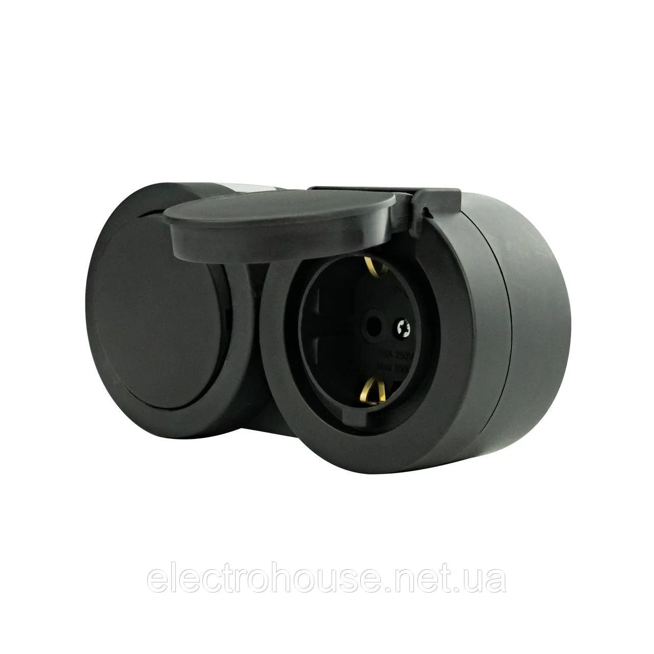 Розетка накладна з/з 16А + вимикач 1-кл кришкою  антрацид 16А xOne