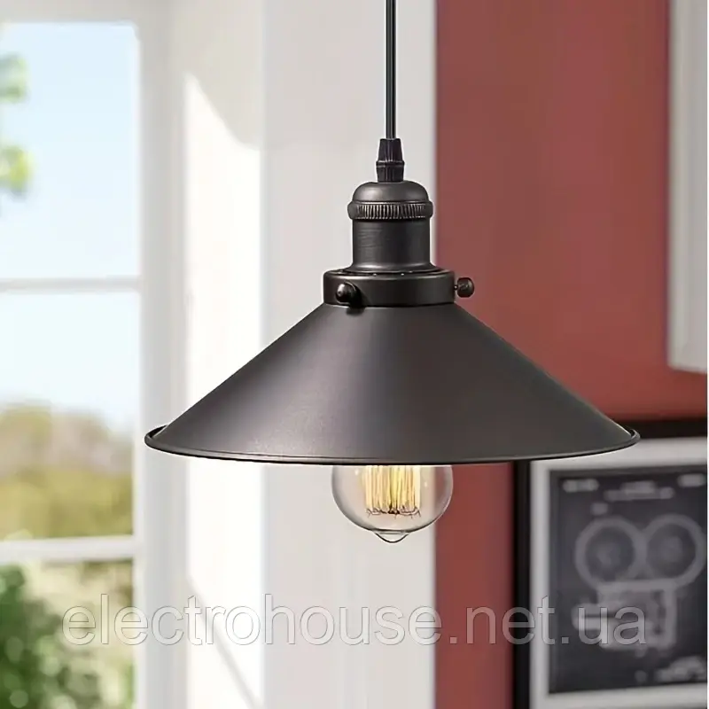 Підвісний металічний чорний світильник в стилі Loft