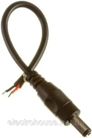 Штекер живлення DC 5.52.5 мм, довжина 14мм, корпус пластик з шнуром 100мм*