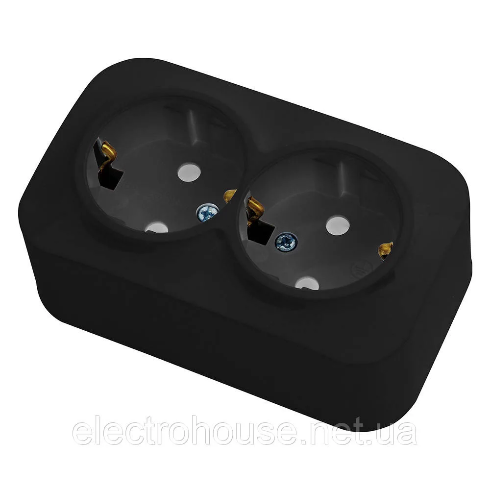 Розетка подвійна з заземленням чорна EVA