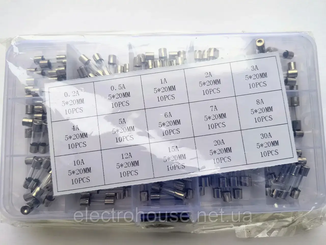 Набір скляних запобіжників М5x20мм 0.1-30А 150 шт