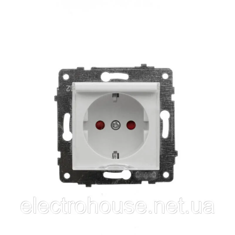 Механізм розетки з заз. з кришкою та шторками білий GRANO