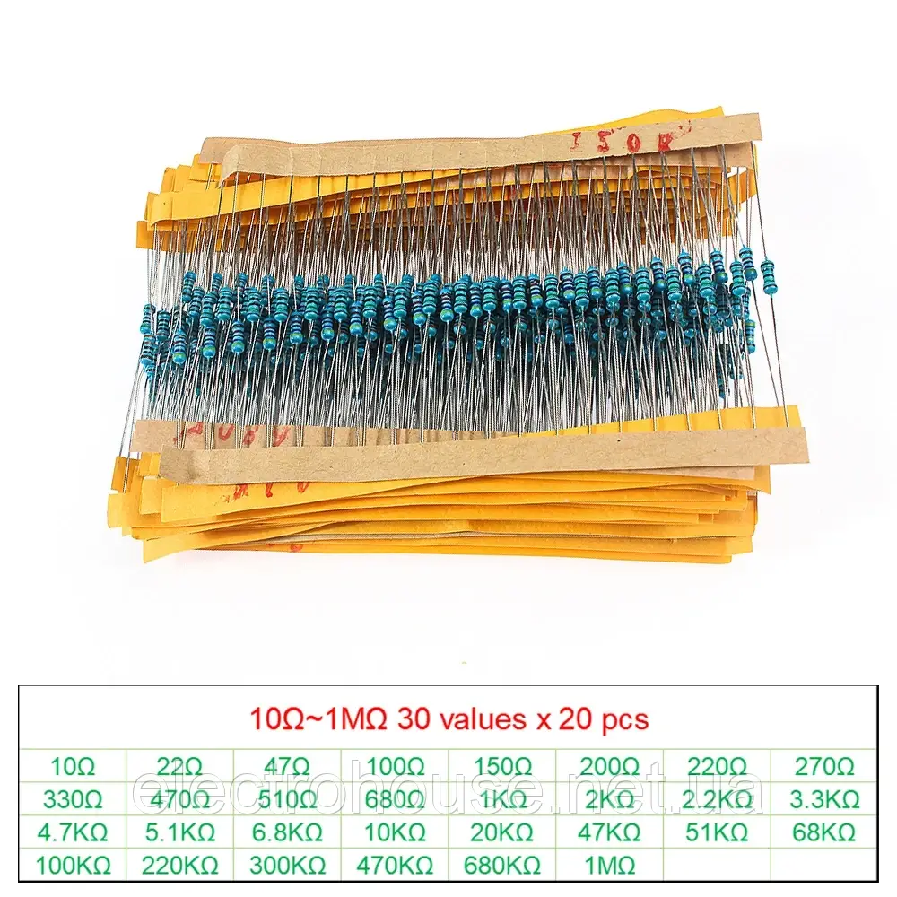 Комплект 300 шт 1 4 Вт 0,25 Вт комплект резисторів 10 Ом 1 МОм