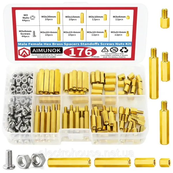 176 шт. Набір стійок та гвинтів M3, латунні