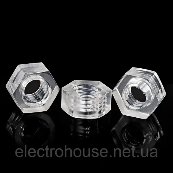 Набір 100шт акрилових прозорих шестигранних гайок M10