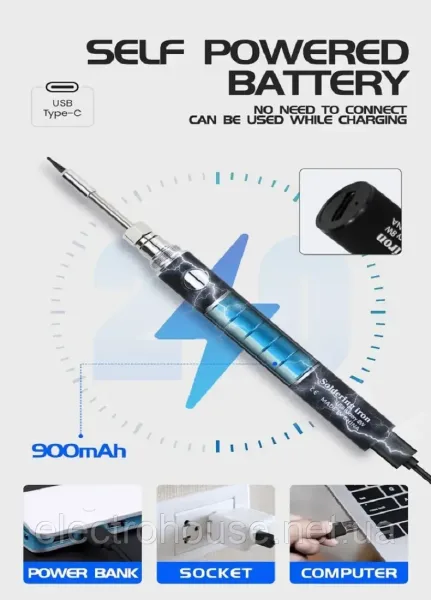 Бездротовий паяльник, портативний USB-паяльник з 3 наконечниками, 5 В, 8 Вт, з регулюванням температури