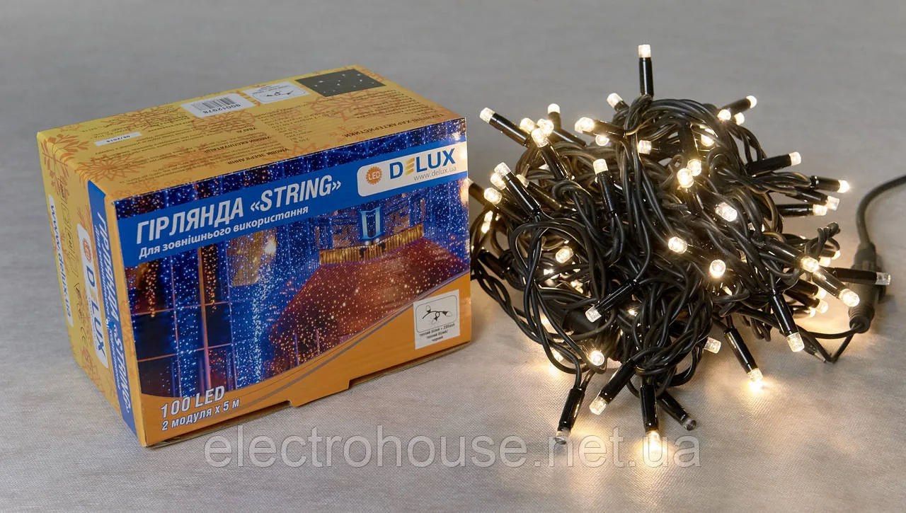 Гірлянда зовнішня чорна DELUX STRING 100 LED 10m (2x5m) теплий білий IP44