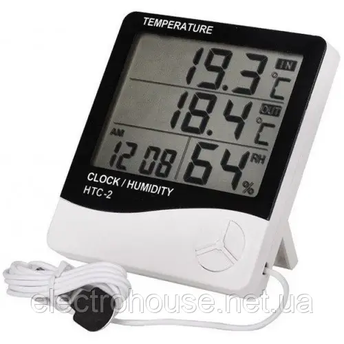 Гігрометр, вимірювач вологості і температури HTC-2 з додатковим датчиком з годинником