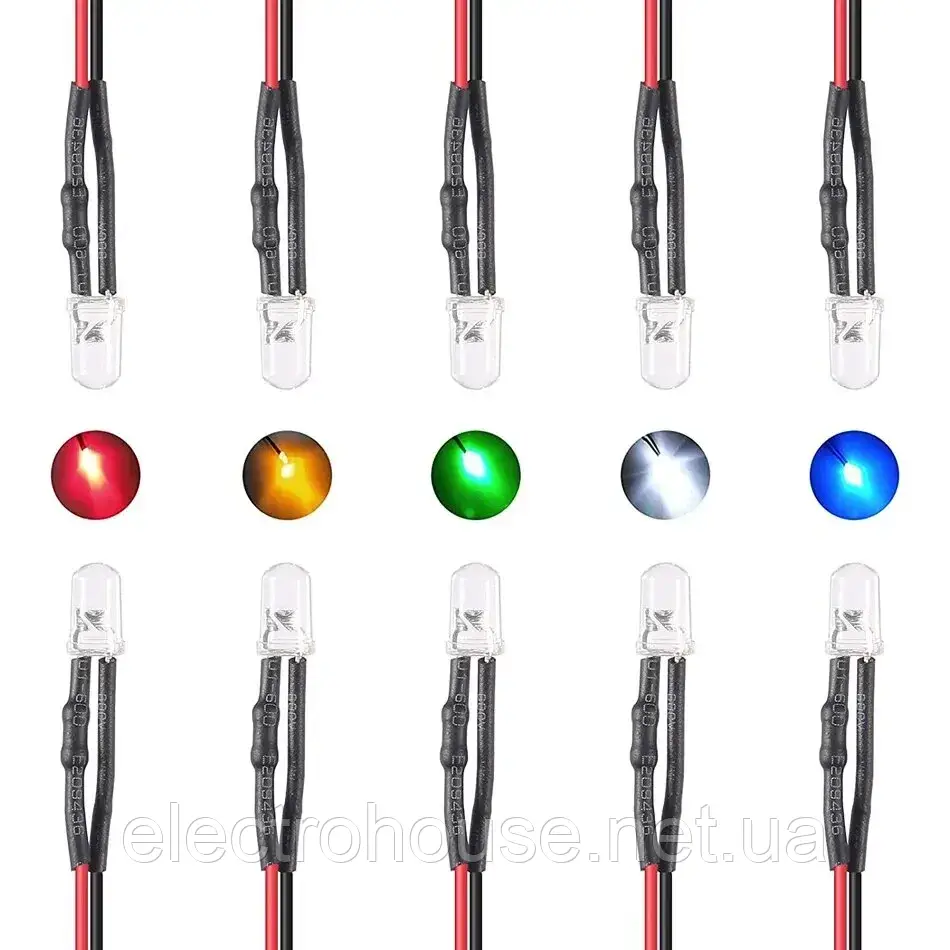 50 шт. 12 В 5 мм світлодіодні діоди 7,9 дюйми