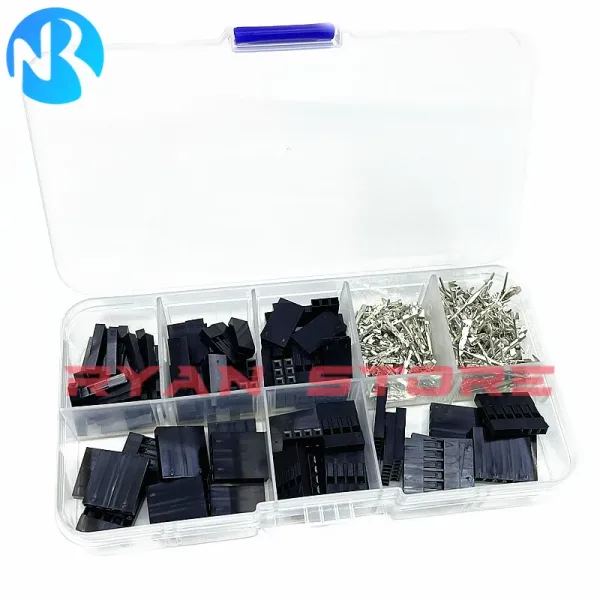 Роз'єм конектор Dupont 2.54мм з 1/2/3/4/5/6/8 pin, 310 елементів, "тато + мама", набір, у пластиковому кейсі