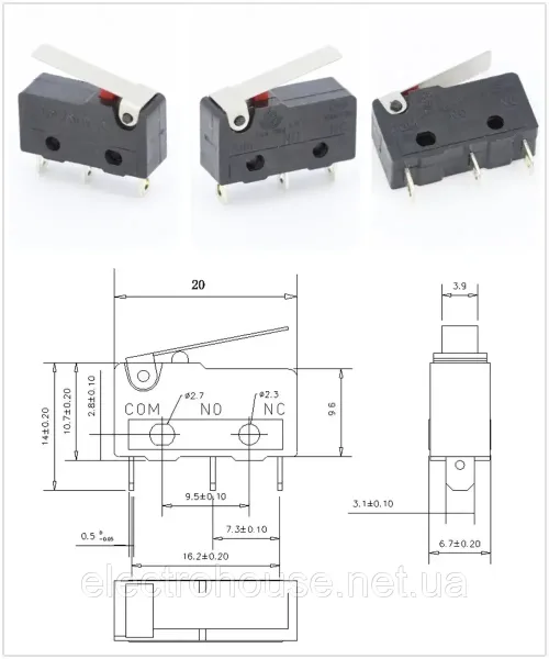 Мікроперемикач 3PIN 5A 250V KW11-3Z прямий