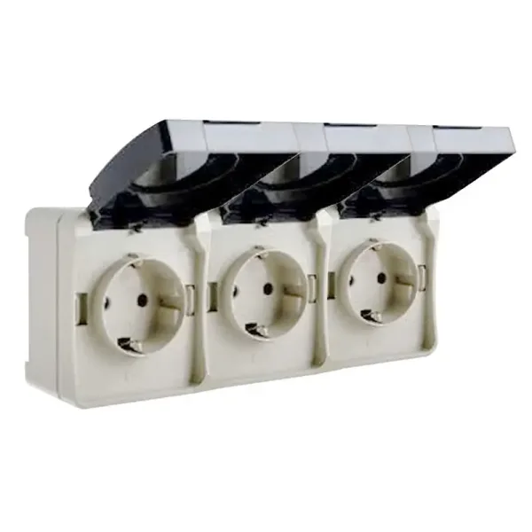 Розетка потрійна ВС20-3РК, 16А, 250В, з/з, IP54, УФ-захист  ElectrO
