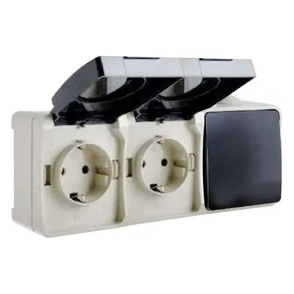 Вимикач двоклавішний та розетка з/з подвійна ВС20-2РК1В, 250В,16А, IP54, УФ