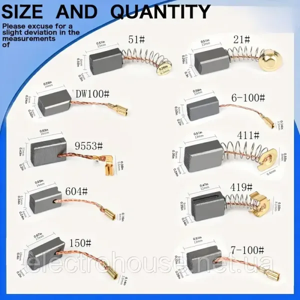 50 шт. Набір замінних графітових щіток