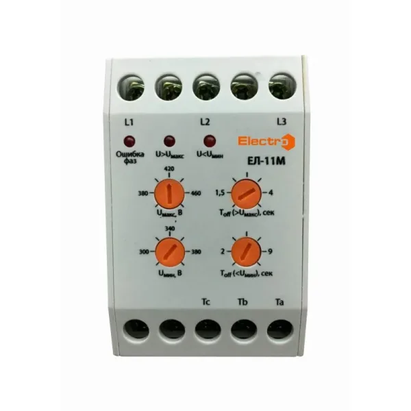 реле контролю напруги та послідовності фаз ElectrO ЕЛ-11М, 3P+N, 4 регулювання, 380В ElectrO
