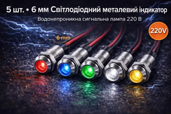 Світлодіодний індикатор 220V (6 мм) комплект 5шт