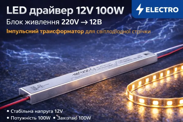 LED драйвер 12V 100W, блок живлення 220V → 12В